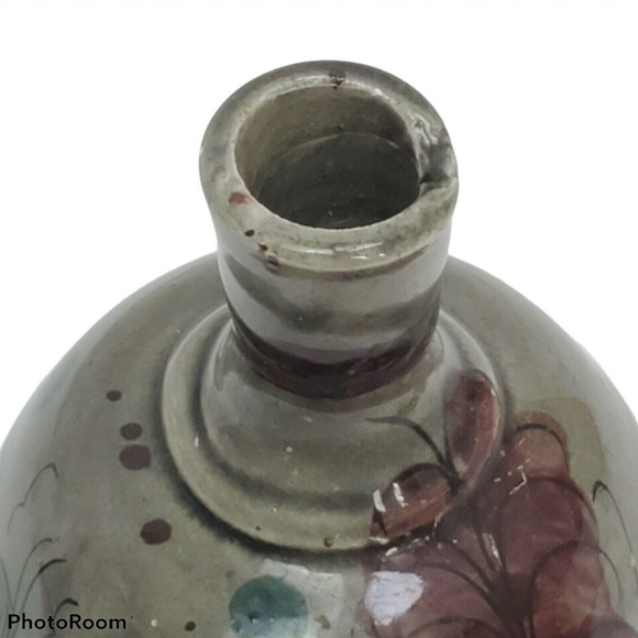 VTG Mexican Pottery Vase 6" Handmade Small Gray Bird Flowers Mexico Mid Century - Picture 4 of 7